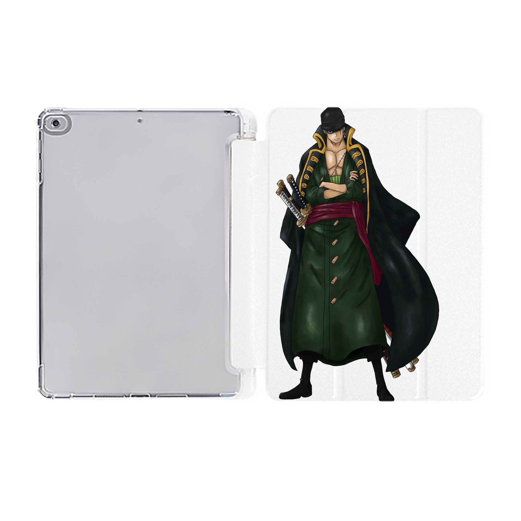 （画像用） ワンピース ロロノア・ゾロ ONE PIECE Roronoa Zoro IPad ケース ペン収納付き 三つ折りスタンド PUレザー×シリコン 対応機種9.5/10.5/10.9インチ